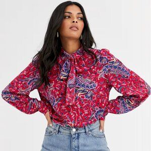 & Other Stories & Paisley Print Neck Bow Blouse